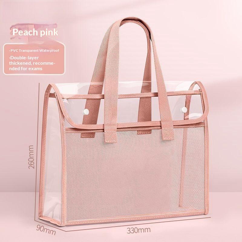 Clear PVC Transparent Exam Tote Bag Waterproof Handbag Portable Heavy Duty for School Students Exam Office Supplies Storage