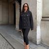 Women's Button Lapel Denim Jacket, Spring Autumn Loose Long Sleeve Casual Jean Outerwear Coat for Daily Street Wear