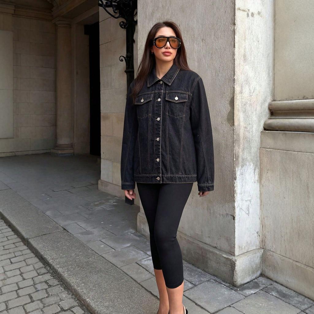 Women's Button Lapel Denim Jacket, Spring Autumn Loose Long Sleeve Casual Jean Outerwear Coat for Daily Street Wear