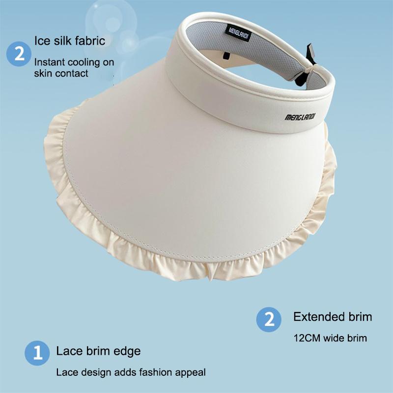 Sweetheart Ice Silk Wide-Brim Lace Sun Hat Breathable Open-Crown Visor With Uv Protection For Travel
