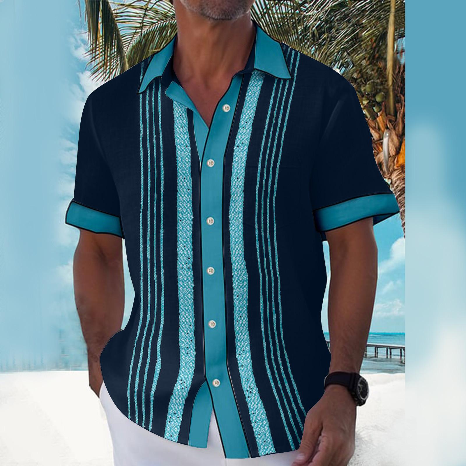 

Гавайская рубашка для мужчин, мужские винтажные рубашки для боулинга на пуговицах, летняя пляжная рубашка с коротким рукавом L