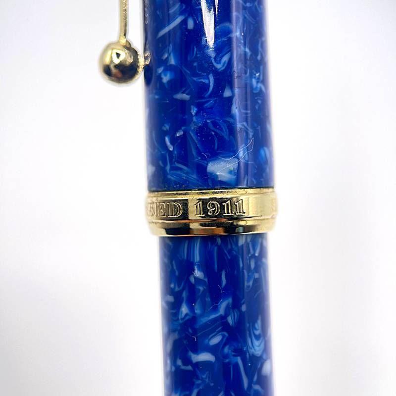 Used Rare SAILOR Magellan 14K Fountain Pen Marble Blue Gold Writing Unconfirmed TJ267-2
