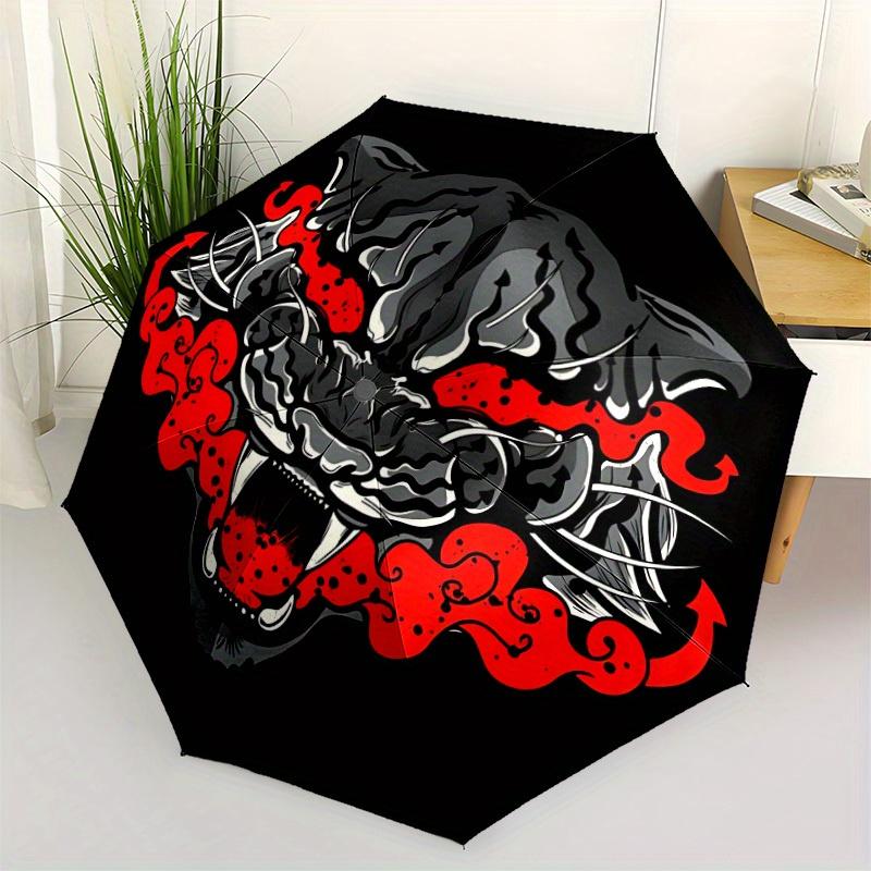 1pc Tiger Flames Automatic Umbrella High Quality Canopy, Portable Folding Umbrella with, Ideal Gift for - Travel 215