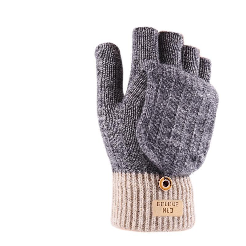 New Gloves Half Finger Flip Knitted Wool Gloves Autumn and Winter Office Writing Thickened Women's Gloves