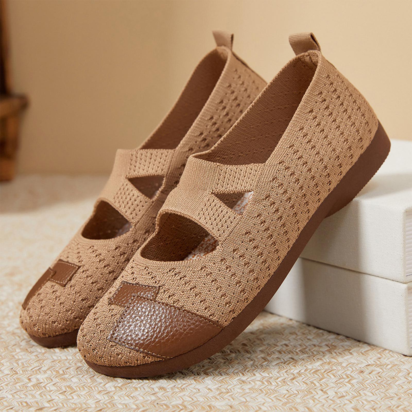 Women Slip On Casual Loafers Soft Sole Breathable Knit Upper Flexible Lightweight Driving Shoes Comfortable Fit Elastic Band 36 коричневый