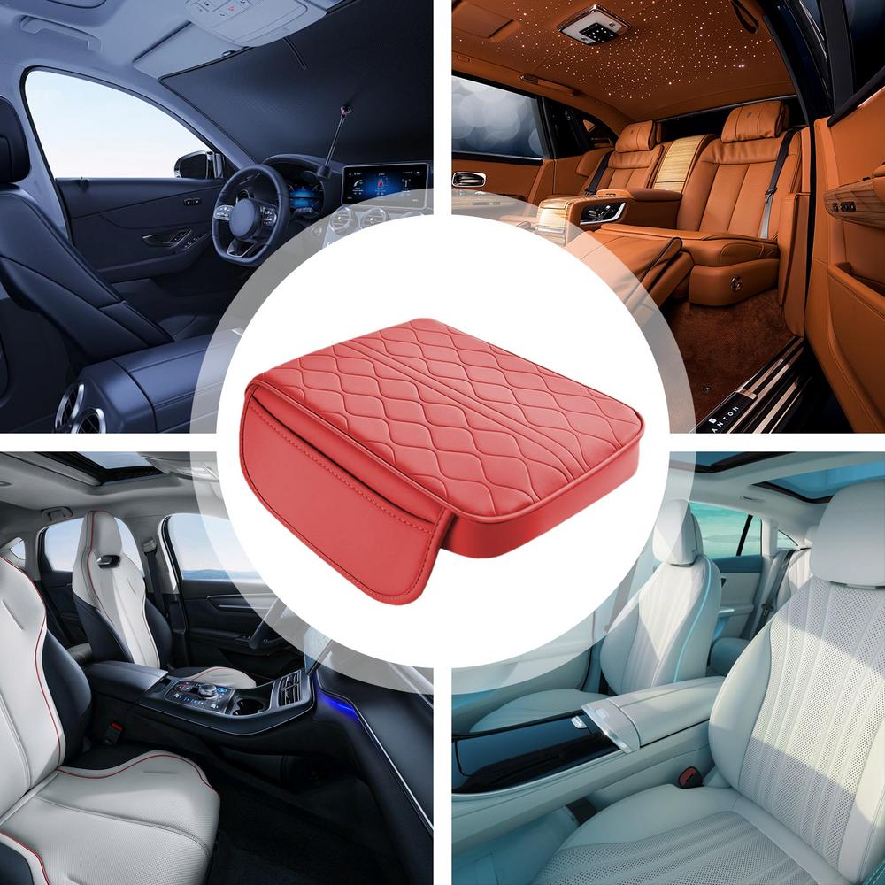 Leather Car Armrest Mat Uiversal Interior Auto Armrests Storage Box Mats Dust-proof Cushion Cover Armrest Protector W/Organizer