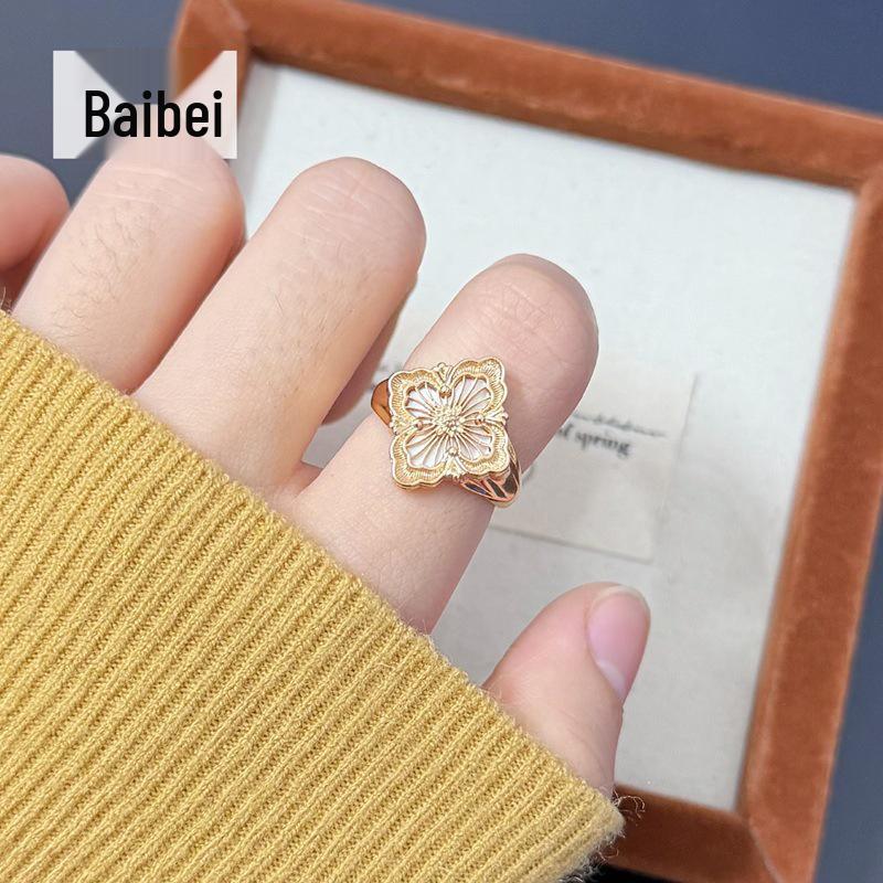 Элегантное итальянское матовое тканевое кольцо с четырехлистным клевером и цветком из перламутра для женщин Adjustable