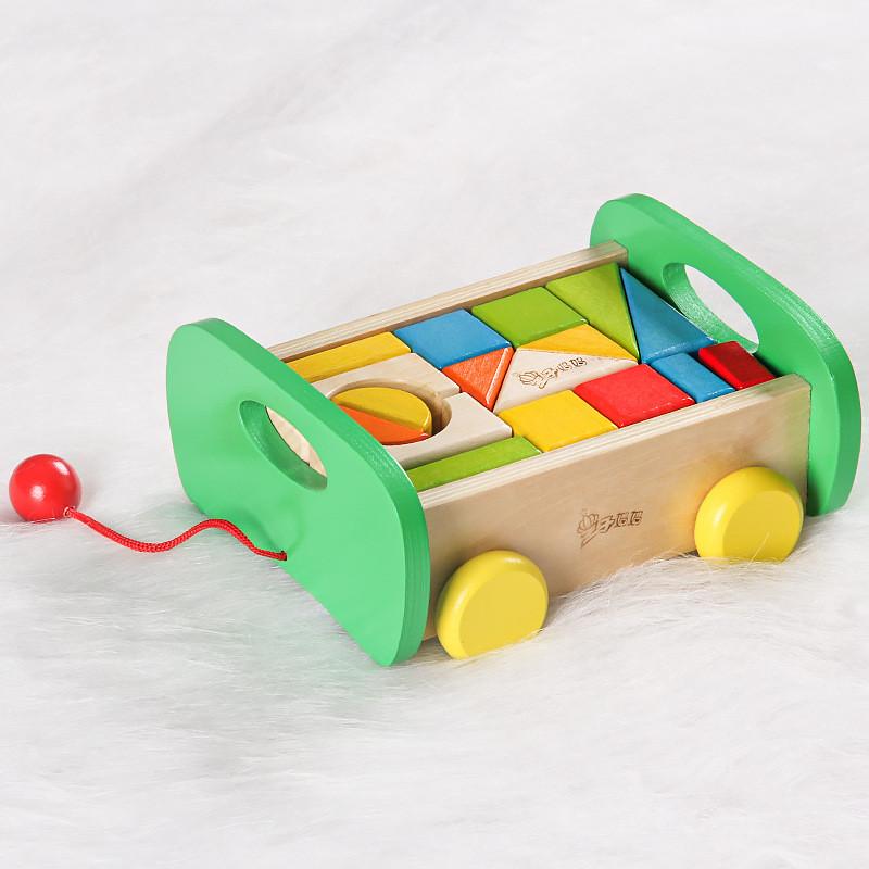 Colorful Wooden Kids Cart Toy Shape Color Recognition Toddlers Early Education