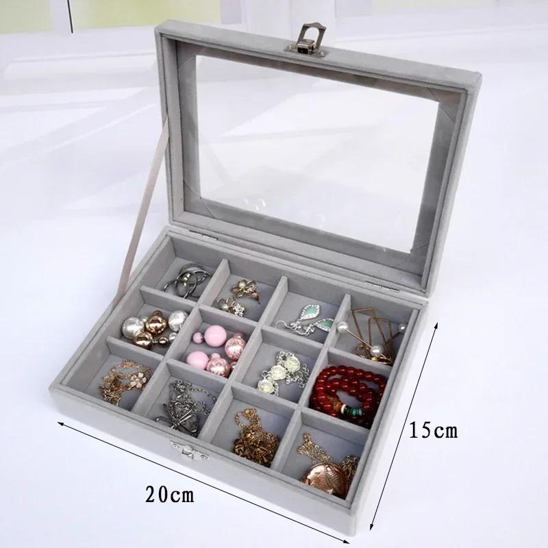 New Velvet & Glass Jewelry Display Organizer Box - Tray Holder Storage Case for Rings & Earrings