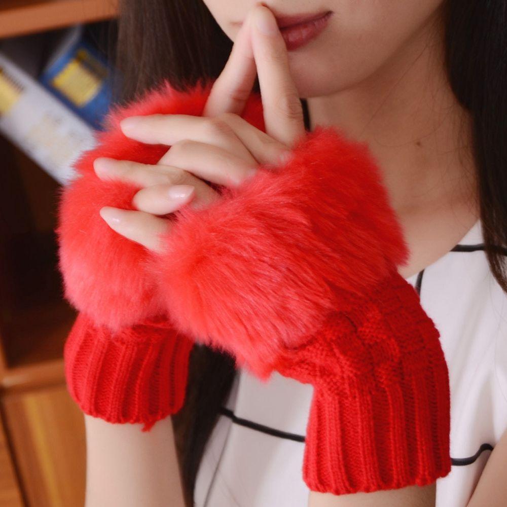 Fingerless Gloves Fingerless Mittens Female Gloves Knitted Gloves Winter Gloves Half-finger Gloves красный