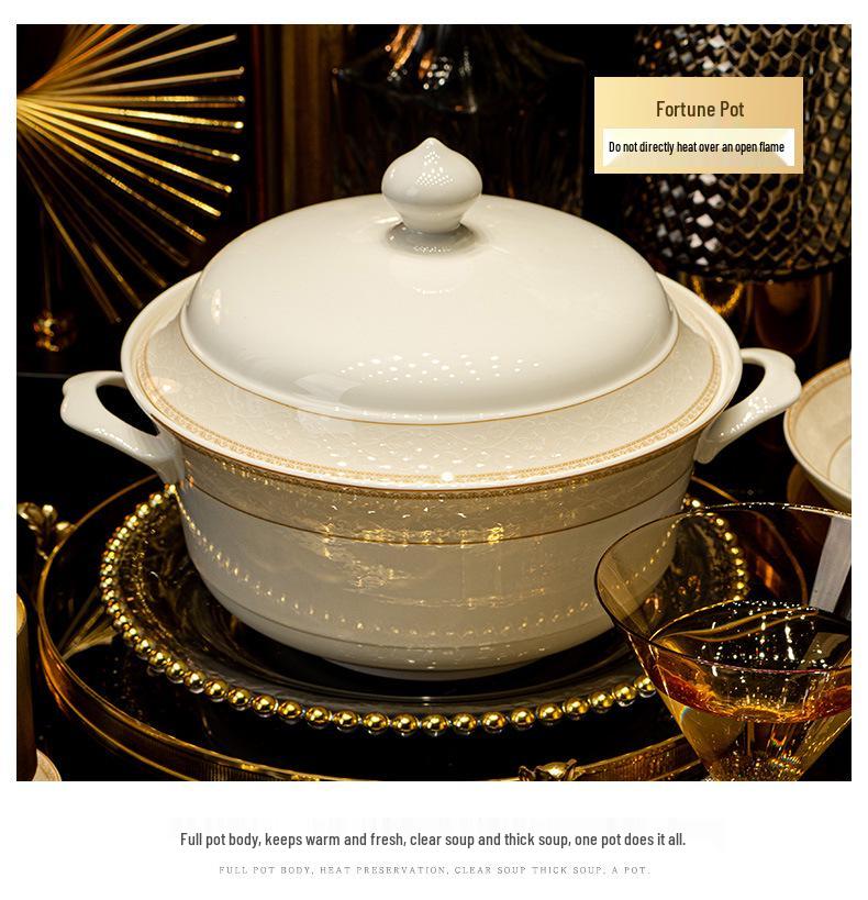 Jingdezhen High-Temperature Ceramic Bowl & Plate Set - Premium Underglaze Color, Chinese Light Luxury Gift with Chopsticks