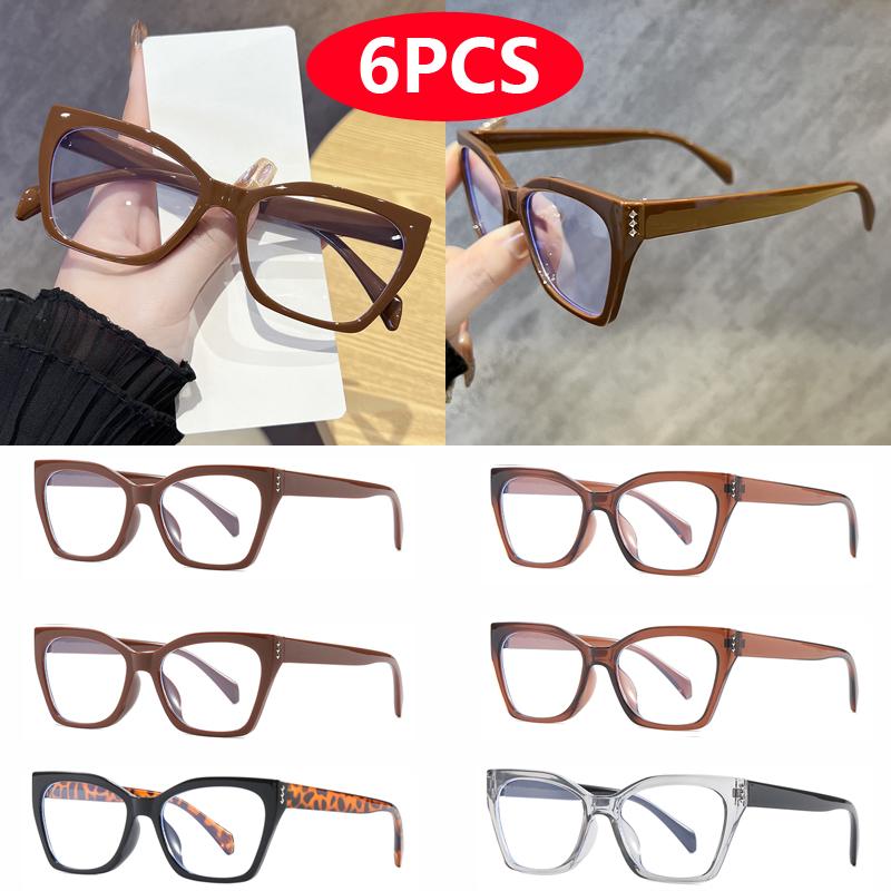 1/4pcs/6pcs Cat Eye Leopard Glasses Frame Sets Women Men Oversized Anti Blue Light Flat Mirror Unisex Eyewear