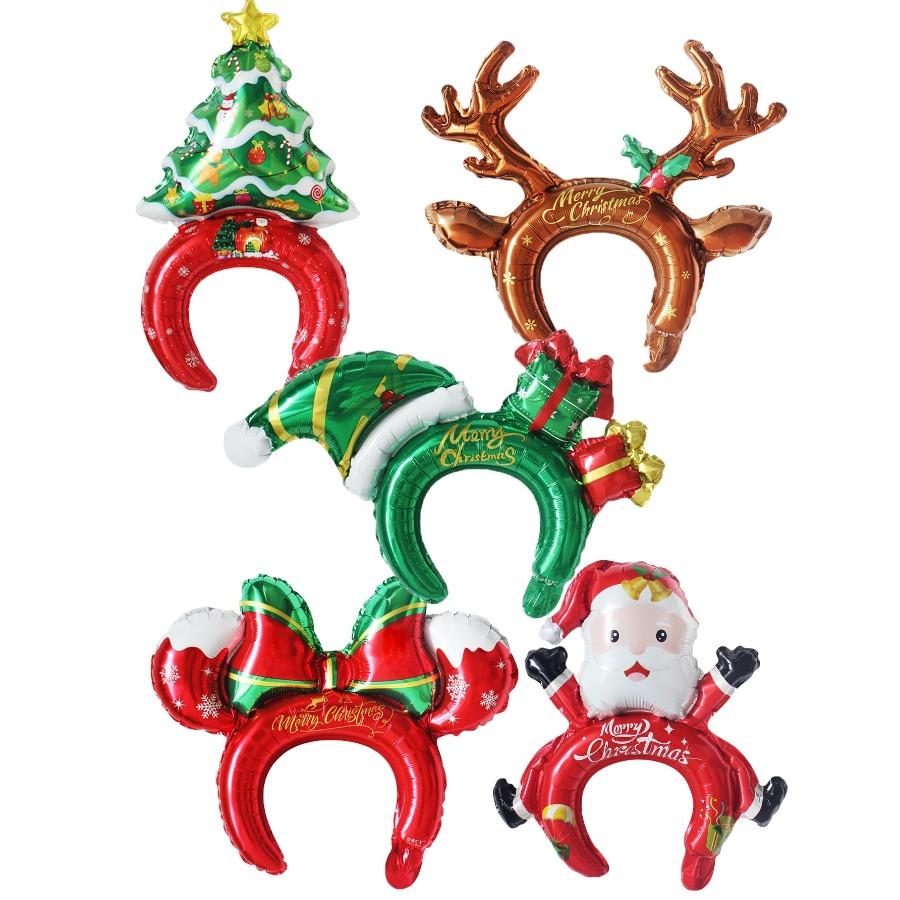 5pcs Christmas Hair Clasp Balloons Christmas Headdress Balloons Santa Claus Christmas Decorations Christmas Party Decorations