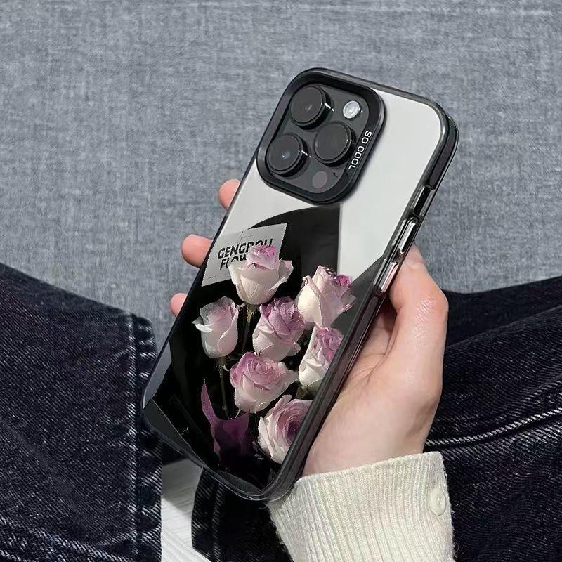 Purple Rose Phone For iPhone 15 14 13 12 11 Max Cute Girl Back Funda 16 Pro Case Coque Cover