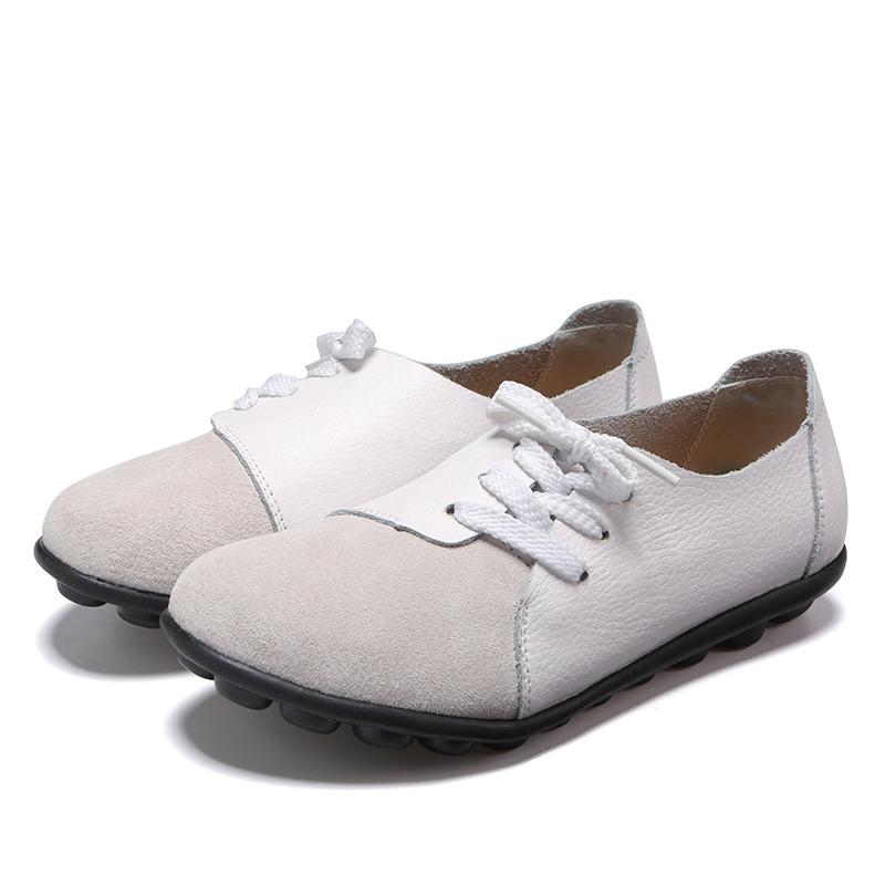 Fashion Women Shoes Genuine Leather Casual Flats Sneakers Women Spring Autumn Ballet Flats Patchwork Designed Non-slip Fashion New Casua