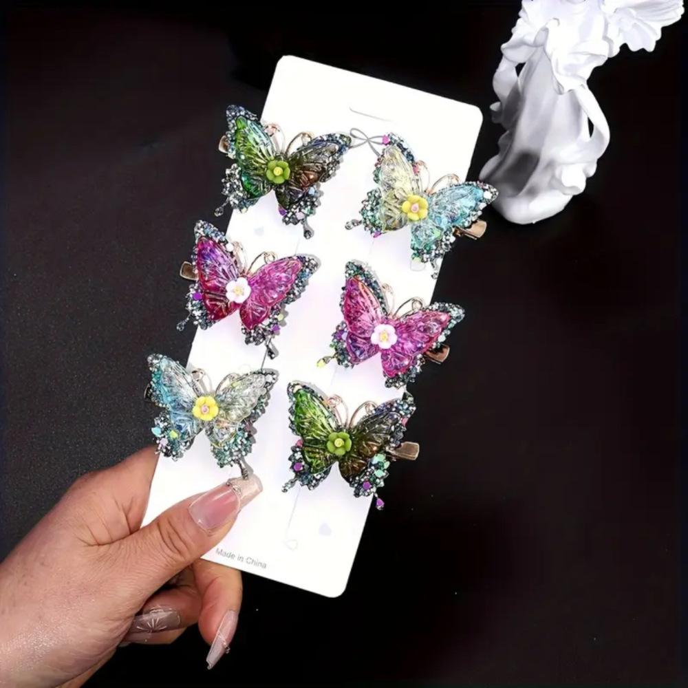 6pcs Gorgeous Butterfly Hair Clip Multi-color Three-dimensional Design European American Style Craftsmanship Party Daily Styling