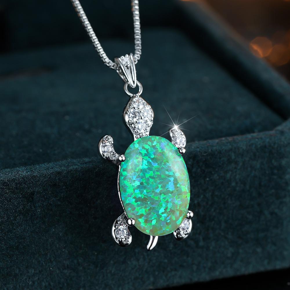 Personalized Blue White Green Micro Diamond Set Turtle Womens Versatile Necklace