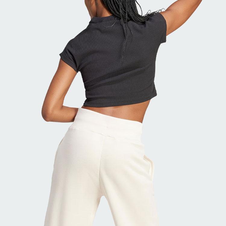 adidas Lounge Ribbed Crop Tee With Logo Women Tops Black IT2547