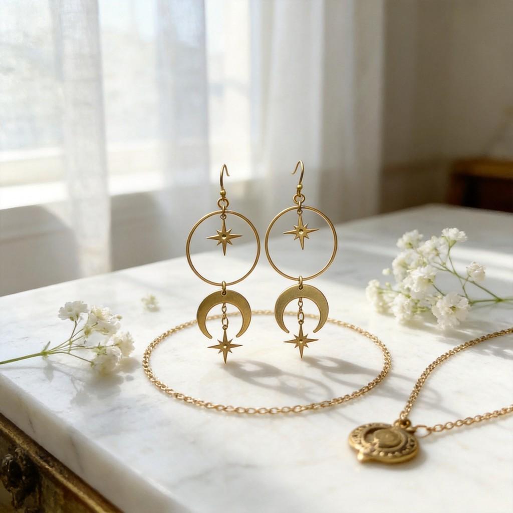 Moon And Star Earring Set Silver Alloy Fashion Celestial Jewelry For Women And Men