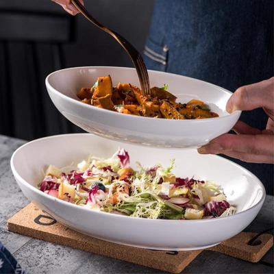Ovales weißes Porzellangeschirr, Keramik, für Zuhause, Hotel, tiefer Suppenteller, Küche, gedämpfter Fischteller, Salatgerichte