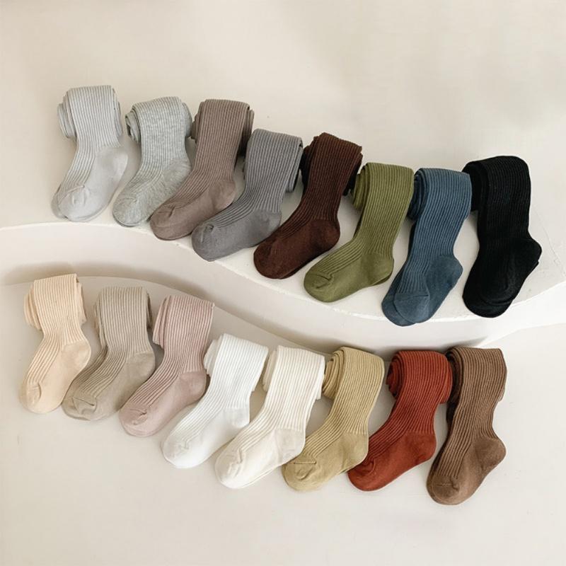 Girls' Pantyhose Children's Leggings Solid Color Vertical Striped Kids Pantyhose