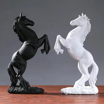 Resin Statue, Golden White Black Horse Figure, Nordic Abstract Decoration, Indoor Sculpture Room, Home Decoration