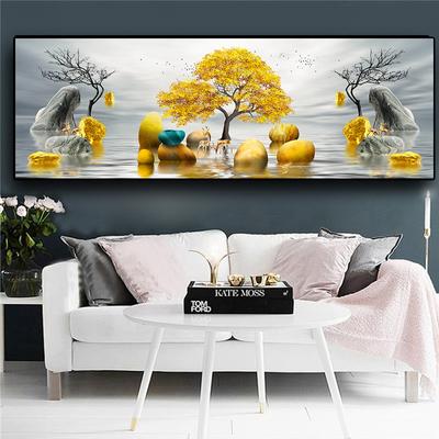 Modern Golden Tree and Stone Wall Art Canvas Painting Nordic Abstract Landscape Poster Print Picture for Living Room Home Decor