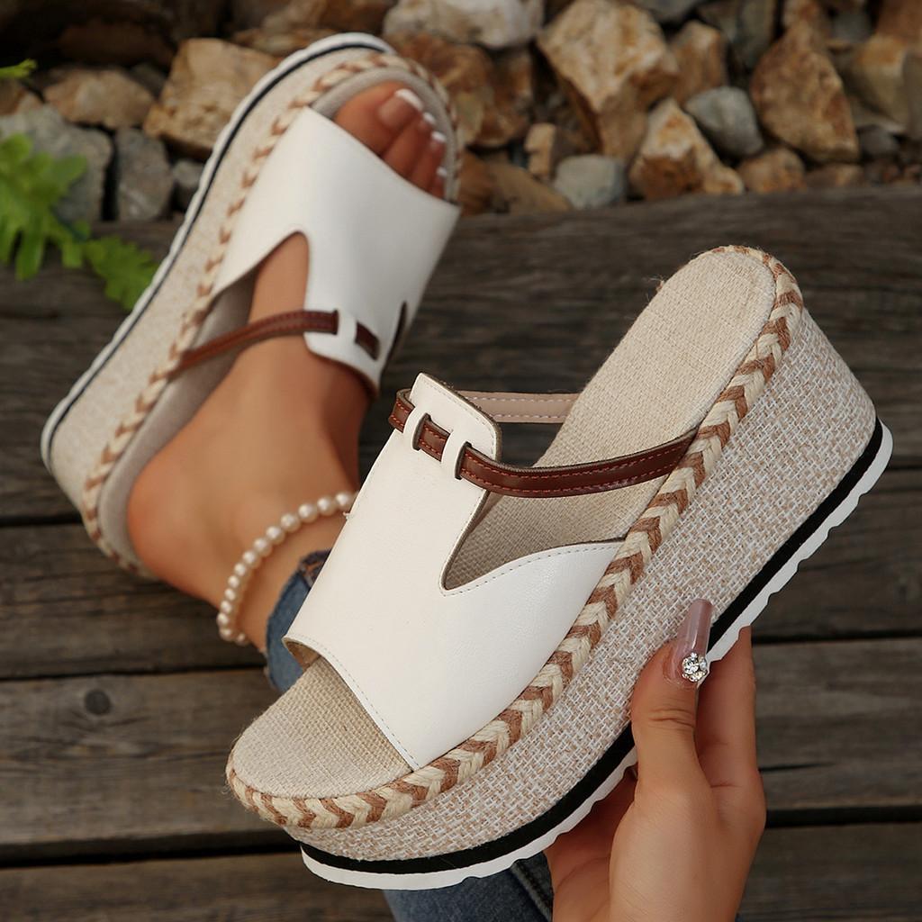 Summer Sole Slip On Sandals For Women With Pu Upper Nonslip Rubber Sole