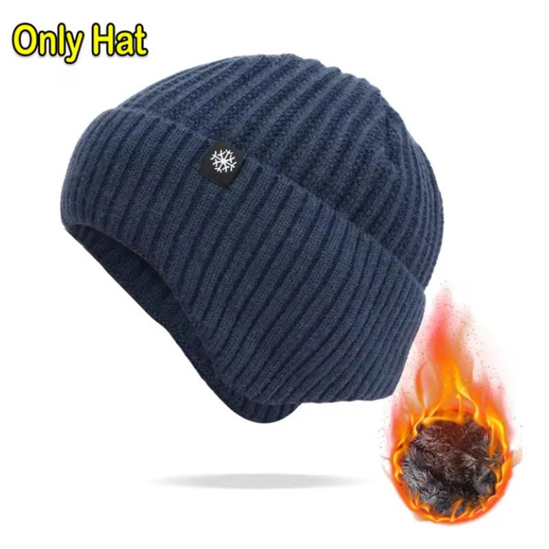 

Уличная мужская зимняя вязаная шапка, плюшевая, теплая, кепка с ушами, повседневная, с подкладкой из искусственного меха, для защиты ушей при езде на велосипеде темно-синий