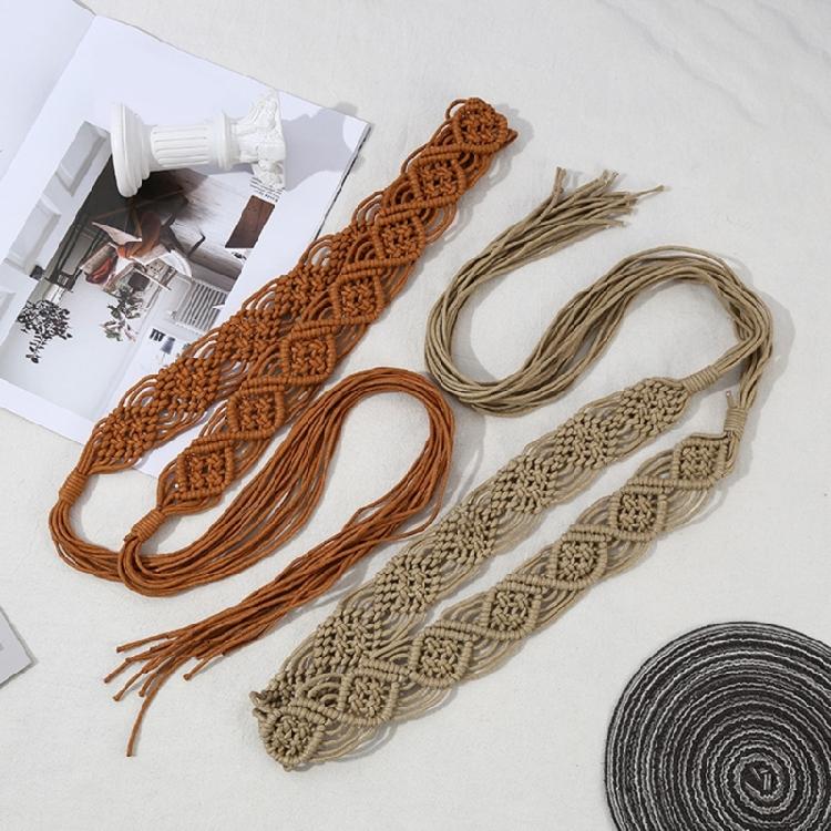 Vintage Bohemian Rope Belt for Women Fashion Handmade Crochet Waist Belt Girl Travel Waistband for Dress Vacation Belt