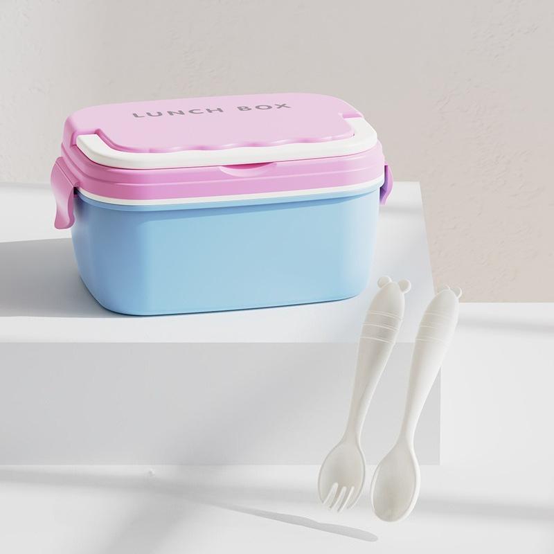 Double Layer Plastic Lunch Box with Spoon Fork BAP Free Child Kids Lunch Box Microwavable Leak-proof Bento Box Food Container