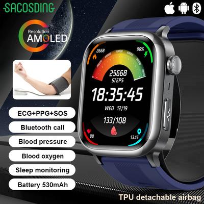 SACOSDING Smartwatch mit Luftpumpe und Airbag-Typ, präzises Blutdruckmessgerät, für Herren und Damen, EKG, 2,06 Zoll AMOLED-Bildschirm, Bluetooth-Anruf