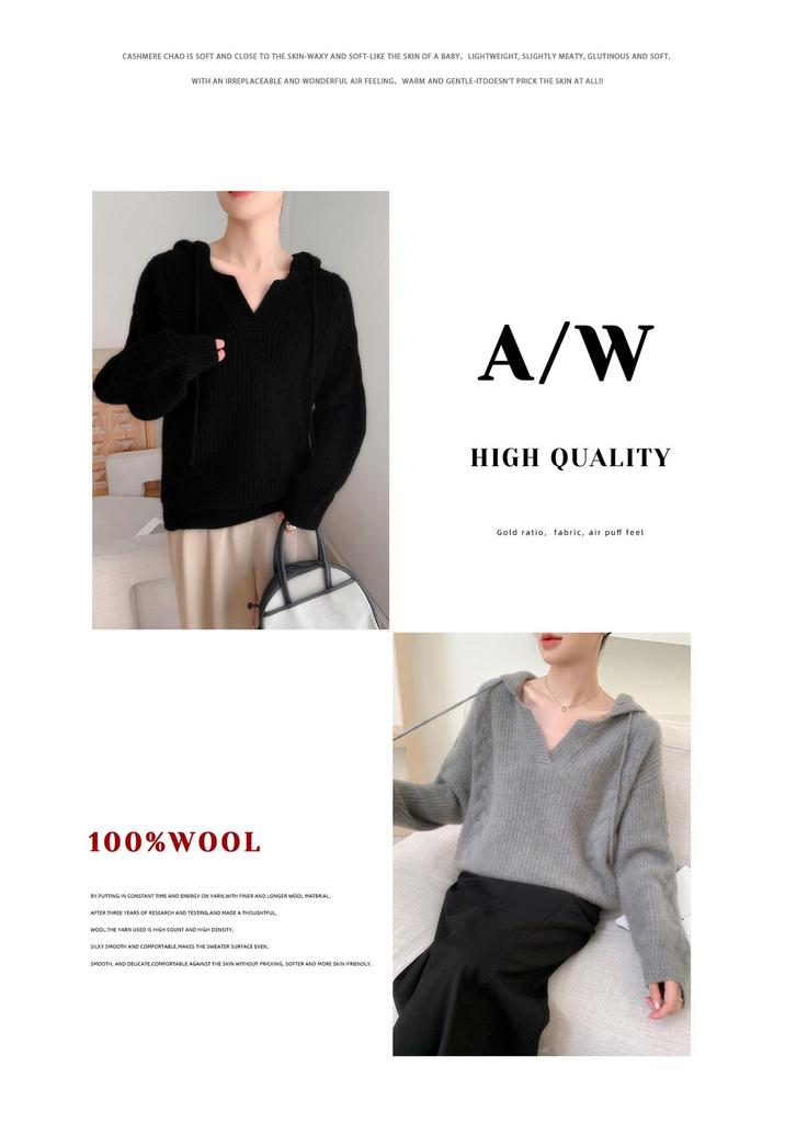 Women's Plus Size Hooded Wool Cable Knit Pullover - Slim Fit Casual Sweater for Autumn/Winter
