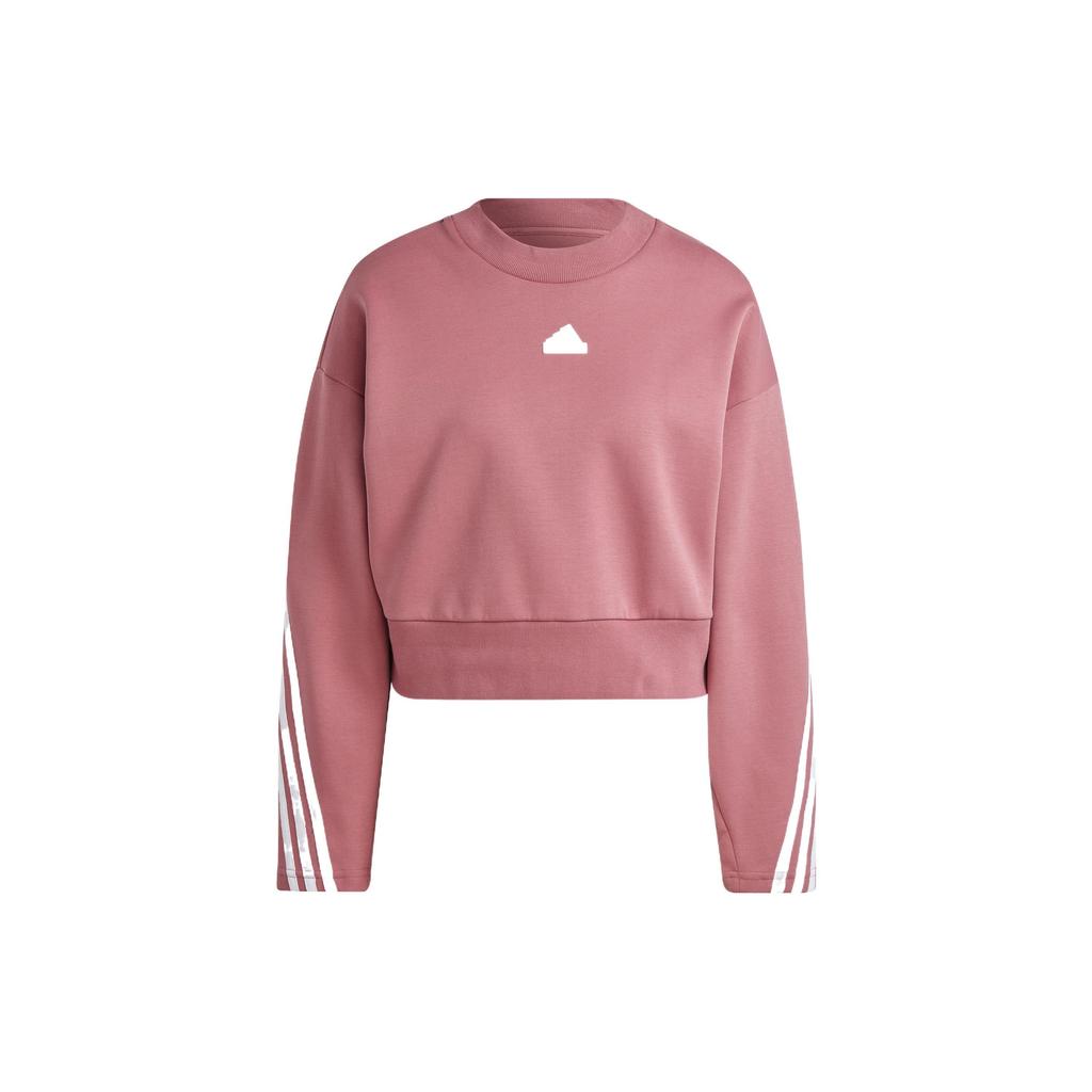 Adidas Logo Stripe Long Sleeve Pullover Sweatshirt Women Tops Magenta IB8498