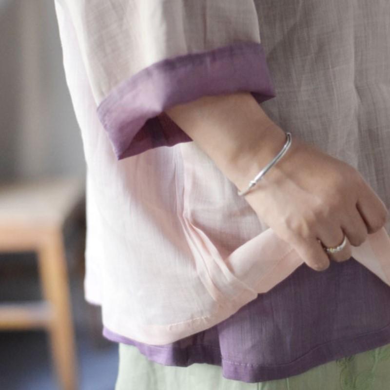 Johnature Women Vintage Shirts Solid Color Double Sided Wearable Summer Chinese Style High Quality Shirts