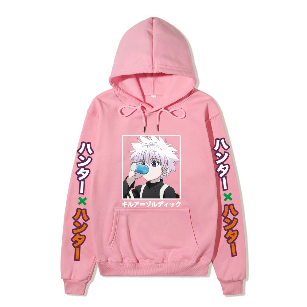 Hunter X Hunter Killua Anime Hoodie Vertical Japanese Letter Print Casual Long Sleeve Pullover Sweatshirt