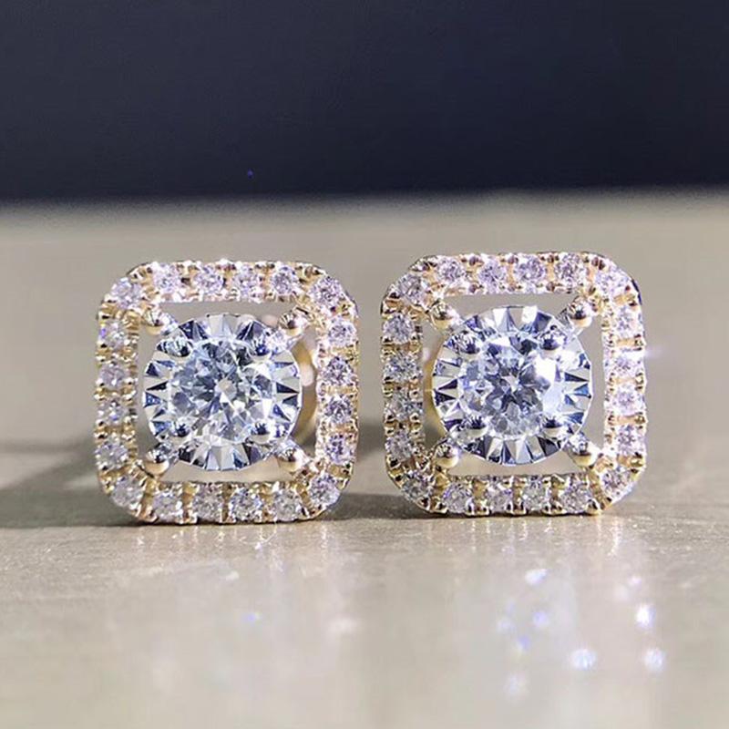 Simple Square Shaped Stud Earrings for Women Full Cubic Zirconia Shiny Wedding Jewelry Statement Earrings Wholesale Lots