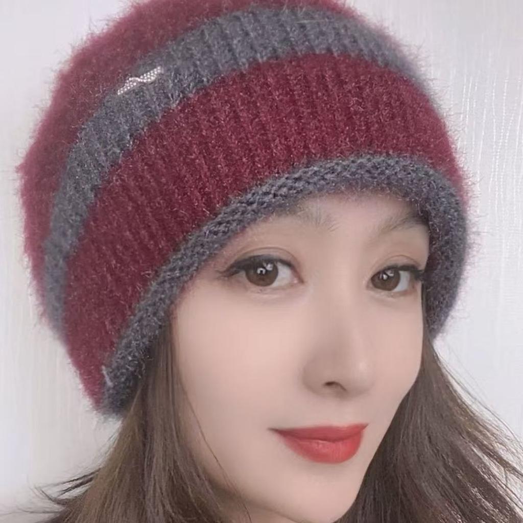 Women's Double-Layer Knitted Wool Hat - Warm, Thick, Handmade Beanie for Autumn & Winter