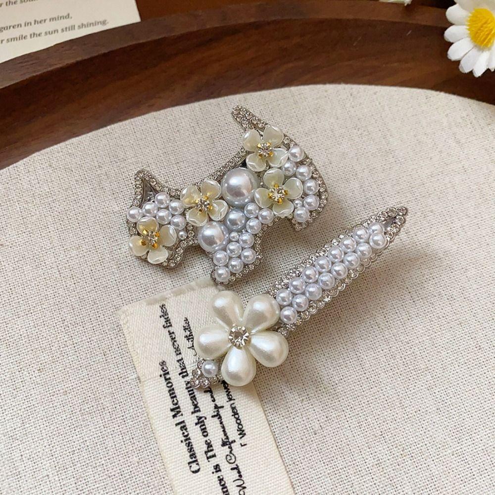 Dog Rhinestone Hairpin Cute Cute Puppy Hair Clip Fashion Pearl Flower Hair Clip Female