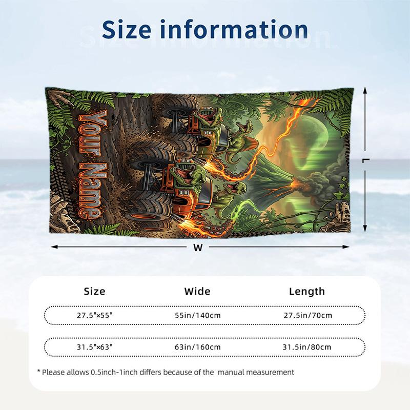 Monster Truck Theme Beach Towel Personalized Custom Name & Text Soft Quick Dry Beach Towel for Swimming Travel