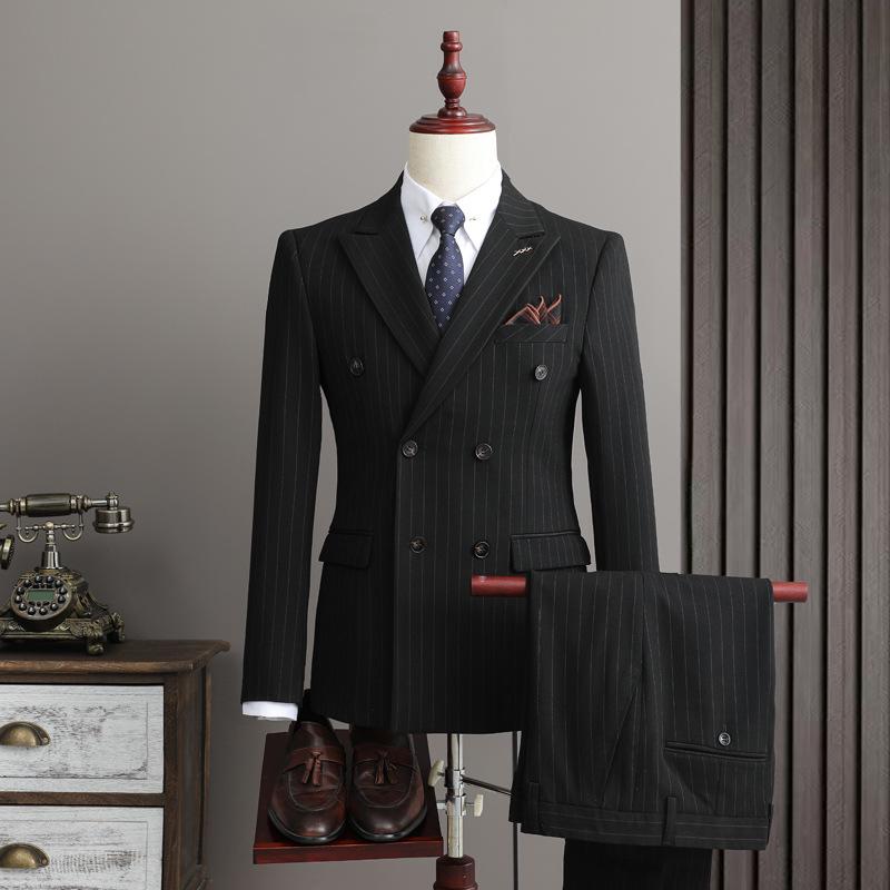 Herren Plus Size Slim Fit Gestreiftes Business Smoking Anzug Set SJT9962-P285