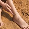 Gold Plated Dainty Spaced Tiny Pearl Bead Anklet With Adjustable Extension Chain