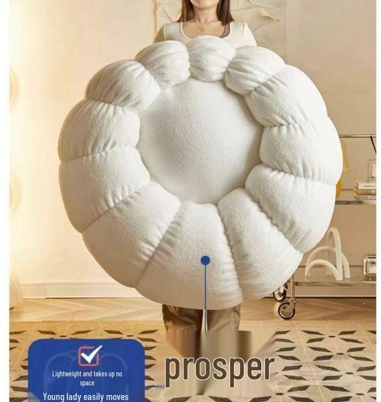 Cream Pumpkin Tatami Sofa Chair: Compact Single Person Sofa for Bedroom or Balcony Relaxation.