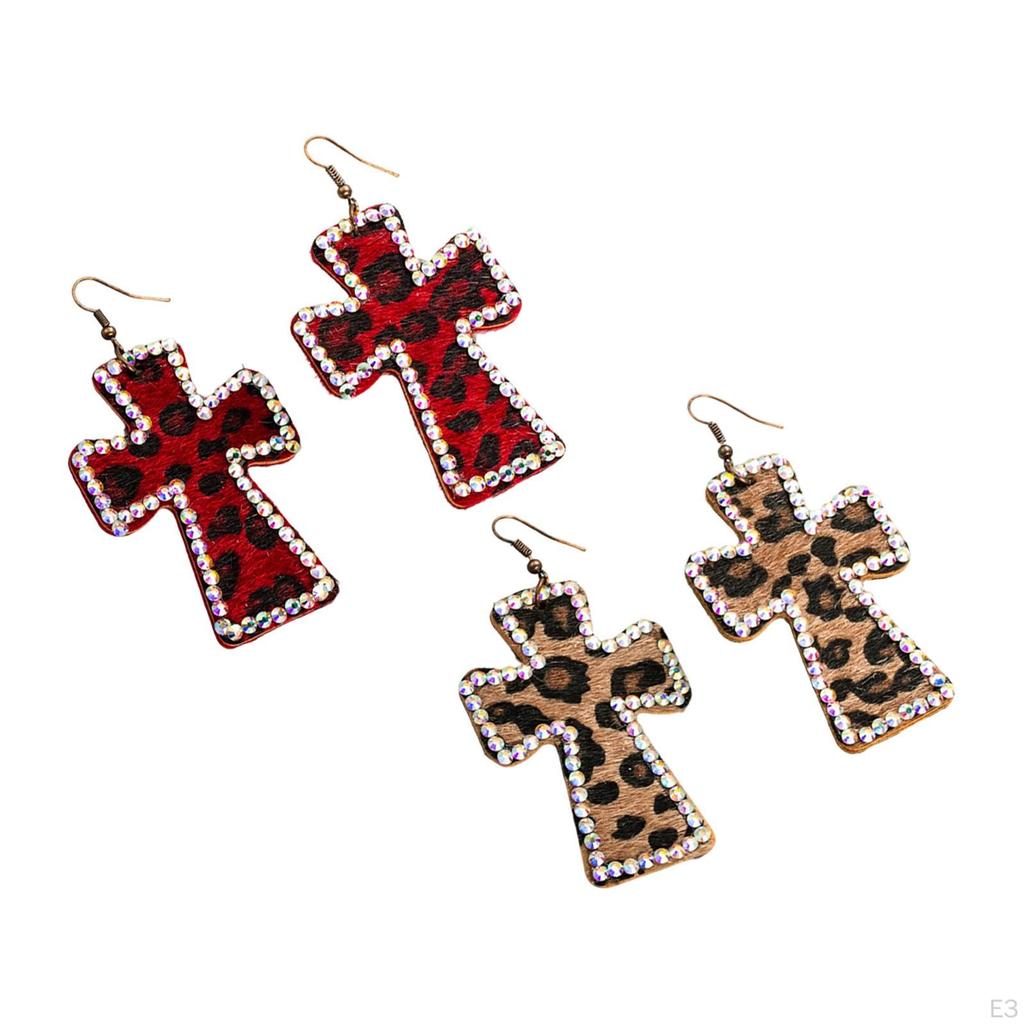 1 Pair Cross Leopard Print Earrings , Women Gift for Engagement, Birthday