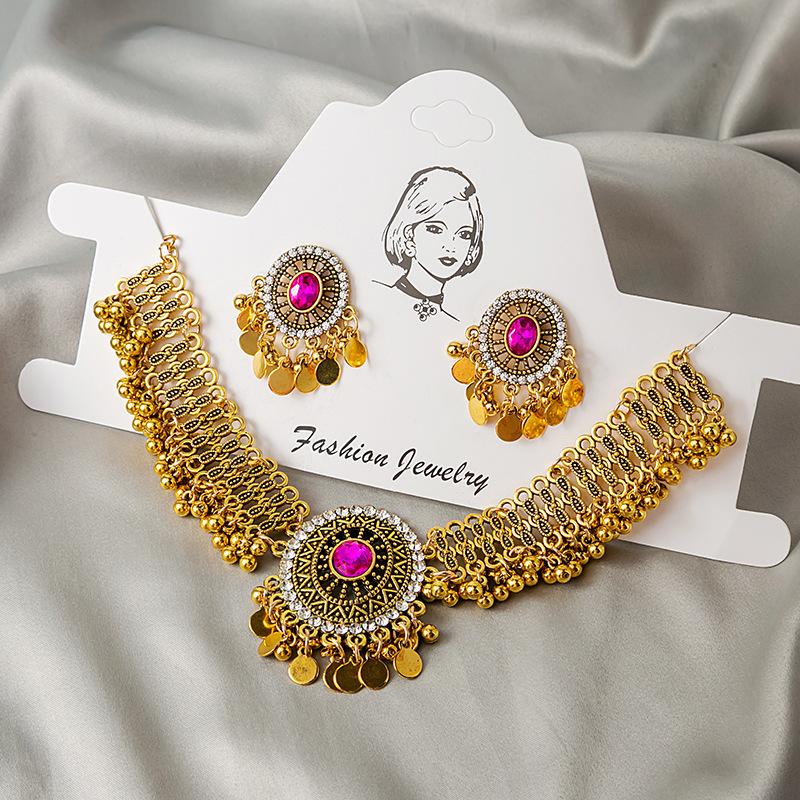 European and American cross-border sources, full of pearl sequins, beautiful glitter, vintage necklace set, earrings, personalized color-blocking ear
