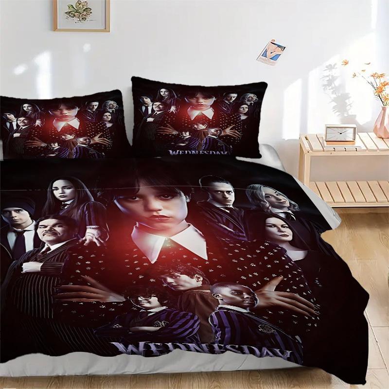 

3pcs Wednesday Addams Comforter Set - Four Seasons Home High,Machine Washable Bedspread with Pillowcases (No Filling) yy250909041 135x200cm
