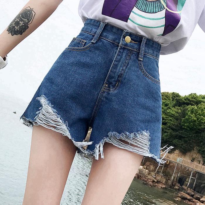 A-Linien-Shorts aus Baumwoll-Denim mit hoher Taille für Damen – Sommer 2025, Raw Edge und weites Bein