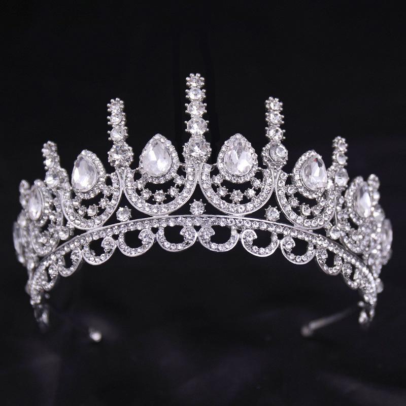 Korona Tiara Ślubna Sukienka Korona Akcesoria ze Stopu Srebrna Luksusowa Kryształowa Korona