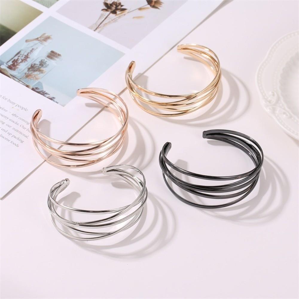 Adjustable Alloy Open Bracelet Multi-layer Cuff Bangle Fashion Wide Bangle Daily