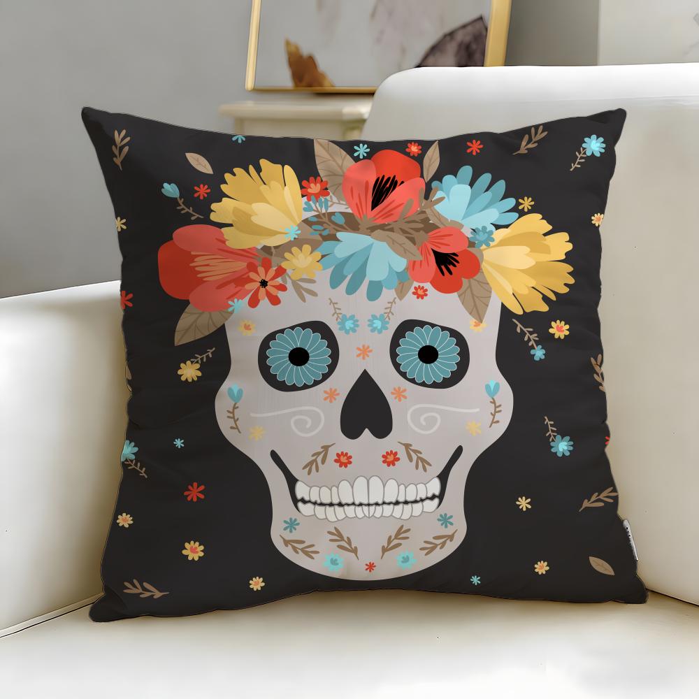 holiday Mexico Easter Flower Skeleton Cushion Cover Soft & Easy-Wash Pillow Case – Versatile for Couch, Bed, Travel and Office